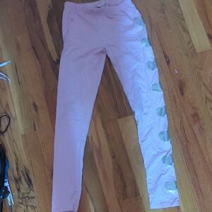 Charming Pink Kids Leggings with Gold Heart Accents
